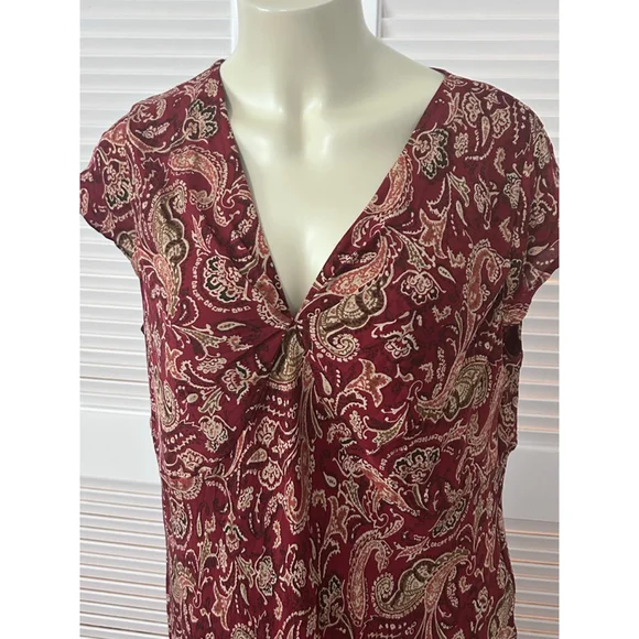 Venezia Silk Midi Dress Paisley Red Twist Front Plus Size 18/20 Lined - Picture 2 of 9